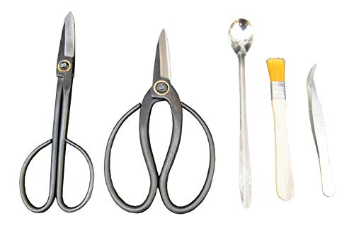2Piece Forged Bonsai Shear Set, Bonsai Tools Incl. Stainless Steel Spoon, Tweezer, Dust
