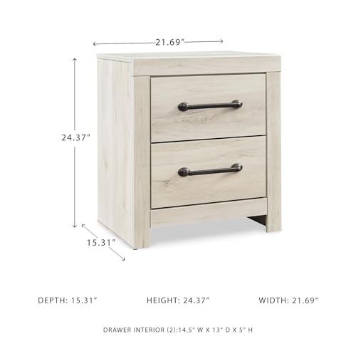 Image of Signature Design by Ashley Cambeck Farmhouse Industrial 2 Drawer Two Drawer Nightstand with 2 Slim-Profile USB Charging Stations, 24.37 inch Tall, Whitewash