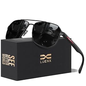 LUENX Aviator Sunglasses for Men Square Polarized Polygon Lens – UV 400 Protection with Accessories 61MM Driving Outdoor