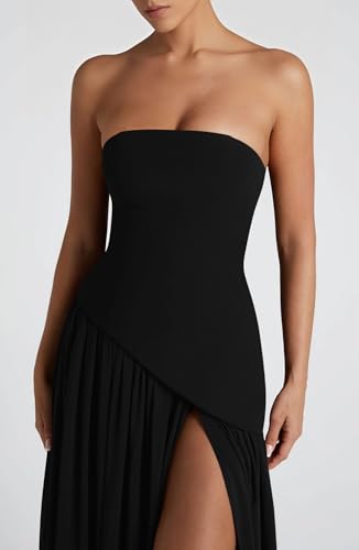 Image of Memoriesea Women's Elegant Strapless High Split A Line Flowy Party Cocktail Maxi Dress