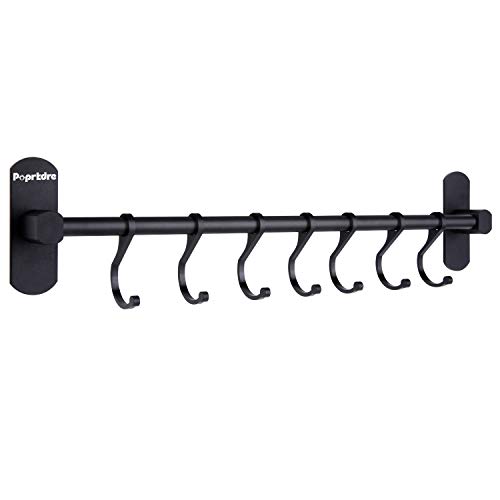 N/C Ganchos de Pared sin taladrar Ganchos para Colgar con 7 Ganchos deslizantes Estantes Colgantes para Utensilios de Cocina Toallas de baño y Suministros de baño Aluminio Negro Mate