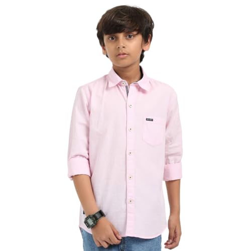 Image of ROCKET SCIENCE Boys Single Pocket Shirt | Regular Fit, Spread Collar, Full Sleeves, 100% Cotton Linen Fabric Royal Blue