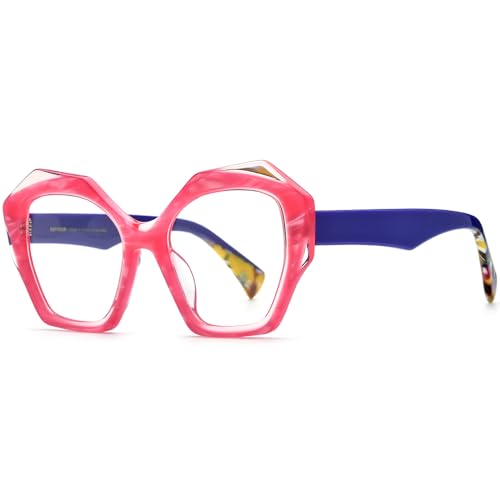 Image of HEPIDEM Multicolor Acetate Glasses Frame Women,Oversize Round Optical Eyeglasses 9345