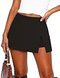 LOMON Womens Black Mini Skirts for Women with Shorts Underneath Stretchy Bodycon Side Slit Sexy Y2k Club Date Night Going Out Outfits 2026 Trendy