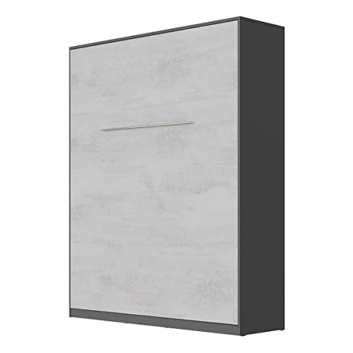 SMARTBett Standard 160x200cm Verticale Antracite/Calcestruzzo Comfort | Letto A Scomparsa, Letto A Muro, Letto A Parete, Letto Ribaltabile, Latto Armadio