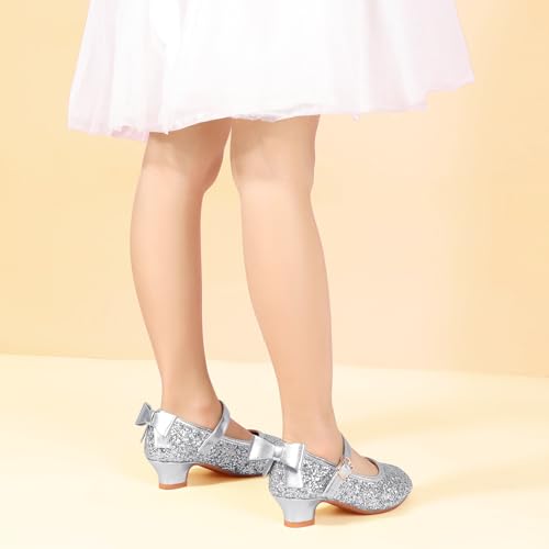 Image of PANDNAINJIA Girls Dress Shoes Toddler Heels Mary Jane Pumps | Little Big Kids Low Heel Flower Girl Bow Wedding Party Church Communion Princess Shoes