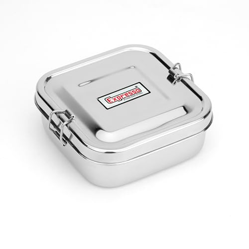 Image of Expresso Steel Tiffin Box for Office | Stainless Steel Lunch Box, 300 ML with Inner Plate | Traditional Design Glossy Finish Steel Box in Silver
