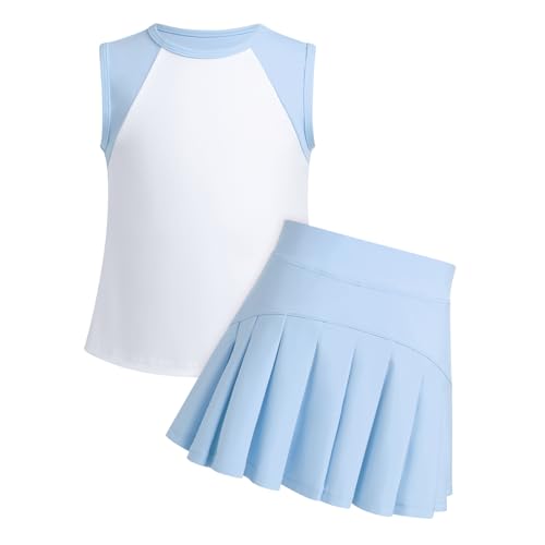 Image of ODASDO Girls Tennis Golf Outfit Sleeveless Dress Tank Top with Pocket Shorts Skorts Set Sportswear Workout Athletic Clothes