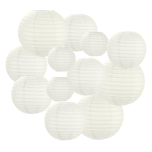 AOOSA Lanternes Papier, 12 Suspension Rondes Lampions Chinois, 25/20/15/10 cm Boule Lanterne Papier Decoration pour Décoration de Jardin, Fêtes, Mariages,...