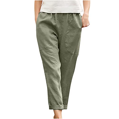 Image of LRMQS Cotton Linen Pants Women Casual Summer 2026 Trendy Loose Fit Beach Wide Straight Leg Trousers with Side Pockets