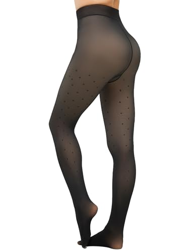 Image of KBVOT Fleece Lined Tights Women Sheer Warm Pantyhose Leggings Fake Translucent Thermal Winter Thick Tights for Dresses