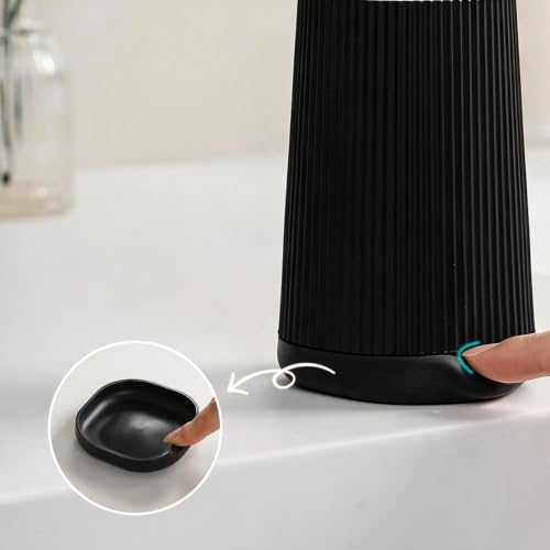 Image of YAUKPH Small Soap Dispenser for Bathroom and Kitchen Black Silicone Base | Modern Farmhouse Striped Style Plastic Hand Soap Dish Soap Dispenser with Pump