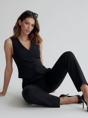 Image of ROCKSY V Neck Waistcoat for Women | Sleeveless Formal Jacket Top | Office Wear Regular Fit Blazer Vest.