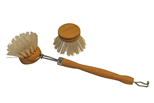 Gluecksshop Brosse à vaisselle en bois avec tête de rechange, brosse à vaisselle, brosse à vaisselle en bois, diamètre 4,0 cm, longueur 26 cm Cover