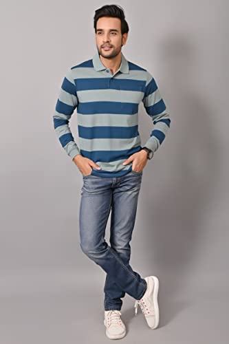 Image of ARBOUR Men Polo Neck Stripes Pocket Full Sleeves T-Shirt