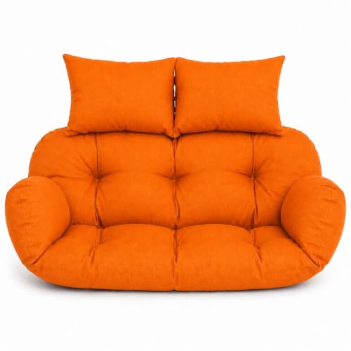 Image of Double Seater Swing Chair Cushion Replacement Pad for Hanging Egg Swing Outdoor Patio Garden Balcony Seat Cushion Orange Fabric Seating Pad Home Furniture Accessory