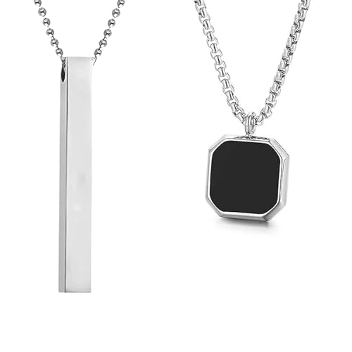 Image of Men's Jewellery Black Chain For Men Boys Geometric Stainless Steel Black Locket Pendant with 3D Chain combo pack of 2pcs gifts