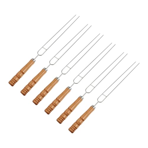 SUPVOX Roasting Stick Forks Set of 6 Double Prong Bbq Forks with Wooden Handle Skewer Holder Dishwasher Safe for Bbq Camping