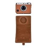 Rieibi etui na aparat Mini Evo, skórzany pokrowiec ochronny w stylu vintage, Fujifilm Fuji Instax Mini Evo, z odpinanym paskiem na ramię, teksturowany brąz 1, poziomy