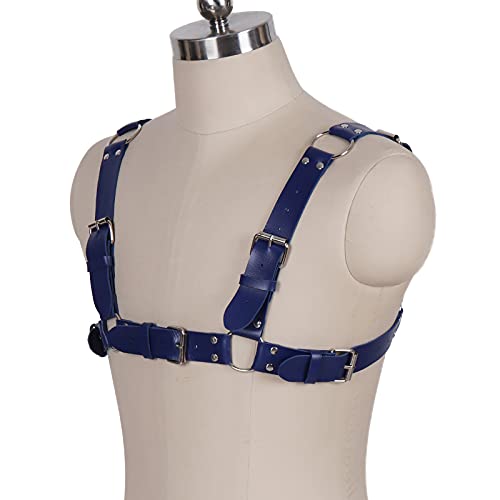 New Men's Leather Body Chest Harness Belt Halter Neck With Double-Shoulder Cage Adjustable Strap with O Ring3