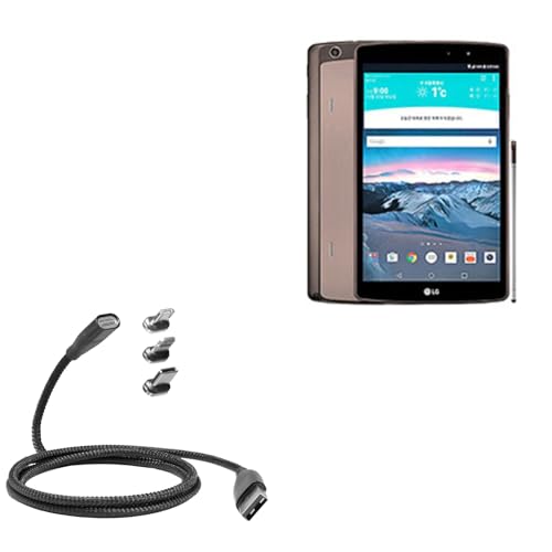 BoxWave Cable Compatible with LG G Pad II 8.3 LTE - MagnetoSnap PD AllCharge Cable (100W), Magnet Charging Braided USB Type-C Micro - Jet Black