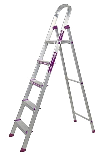 Image of Casa Copenhagen Designed in Denmark, 5-Step Foldable Aluminium Ladder Laser Cut with Super Advance Sure-Hinge Technology,7 Years Warranty - Red