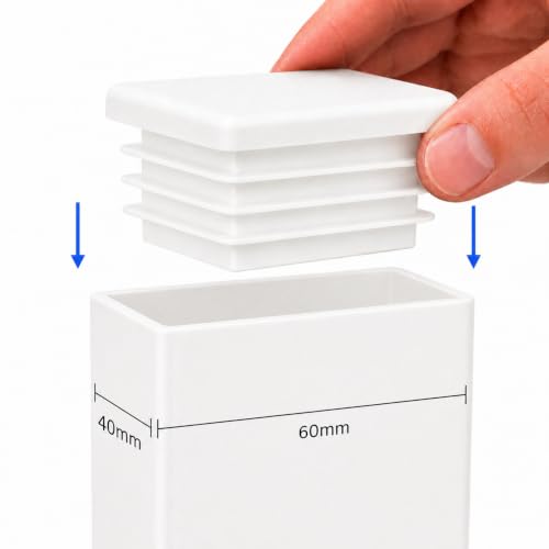 Image of (Pack of 4) Rectangular Plastic Plugs 1-9 /16 inch x 2-3 /8 inch (40 x 60 mm), Matt Tube Inserts, Fence Post Caps, Pure White RAL 9010
