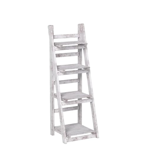 Milltown Merchants Ladder Shelf - Wooden Leaning Bookshelf - Rustic Folding Bookcase (Distressed White)
