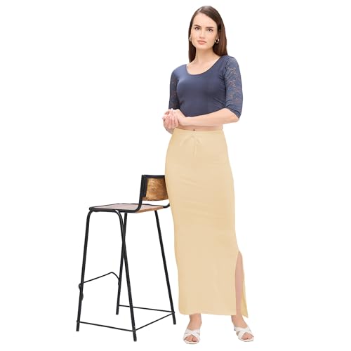 Image of DESI GIRL Cotton Lycra Stretchable Saree Shapewear Petticoat with Drawstring for Women | Fishcut Saree Petticoat with Side Slit for Easy Movement | Saree Shaper | Long inskirt
