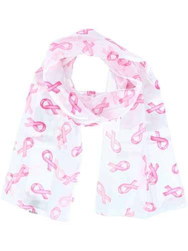 CTM Women's Breast Cancer Ribbon Print Lightweight Scarf4