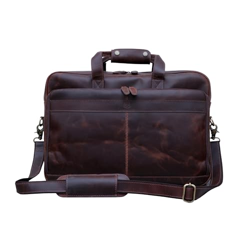 Full-Grain Leather Briefcase for Men & Women–17 Inch Laptop Bag with Computer Compartment Leather Office Satchel Bag