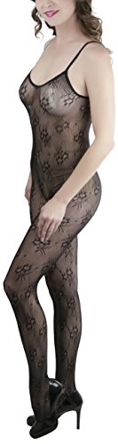 Image of ToBeInStyle Women's Bodystocking Crotchless Peek-A-Boo Fishnet Lace Bodysuit