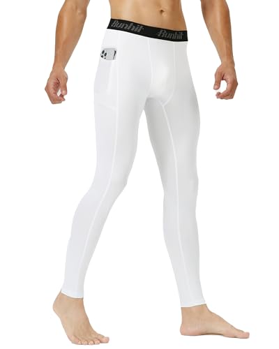Image of Runhit Mens Compression Pants Running Tights Pockets Sports Leggings Spandex Workout Cycling Athletic Thermal