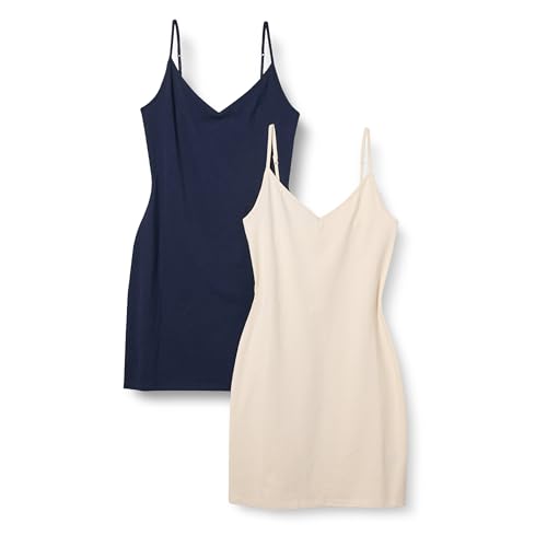 Amazon Essentials Women's Slim-Fit Cotton Layering Slip Dress, Pack of 2
