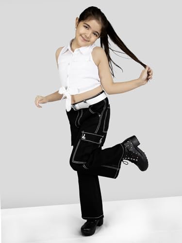 Image of Naughty Ninos Girls Comfort Fit Black Denim Cargo Pants for 5 to 15 Years