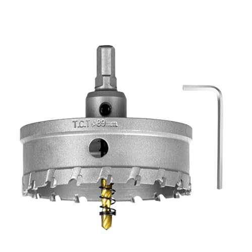 Image of SALI 3-1 /2 inch(89mm) TCT Hole Saw Kit Tungsten Carbide Tipped Hole Saw Drill Bit with Titanium-Plated Pilot Drill bit for Metal, Stainless Steel, Iron, Wood, Plastic