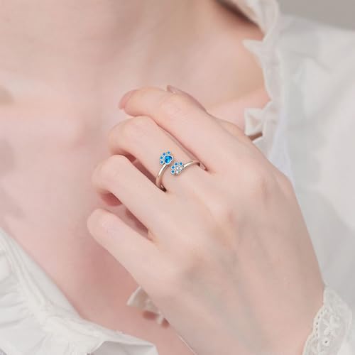 Lovely Dog Paw Open Rings for Women Promise Love Cz Crystal Open Statement Stackable Band Sterling Silver Plated Adjustable Cute Animal Puppy Footprints Finger Fashion Jewelry for Pet Lovers2