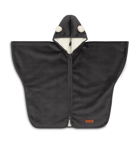 Sensillo - Auto-Poncho für Kinder - Für Autositz - Kinderwagen - Fahrrad - Mit Kapuze - Warmer Fleece für Winter und Herbst - ca. 80×59cm (+/- 2cm) - Mantel für Kinder - Graphit