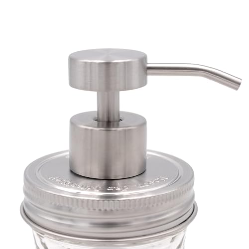 Satin/Brushed Nickel Finish Stainless Steel Soap Pump Adapter Kit for Mason Jars by Mason Jar Lifestyle | Refillable Soap & Lotion Dispenser Pump for Kitchen Bathroom & Home (Regular Mouth #2)