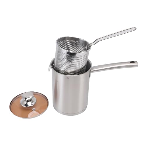 Ausla Mini Bote de Freidora Profunda con Tapa y Cesta de Filtro, 304 Acero Inoxidable, 5.7w X 7.1L Pulgadas