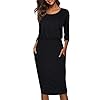 Moyabo-Womens-34-Sleeve-Round-Neck-Hips-Wrapped-Casual-Office-Pencil-Dress Moyabo Womens Plus Size Dresses 3/4 Sleeve Round Neck Hips-Wrapped Bodycon Office Pencil Dress Black Medium