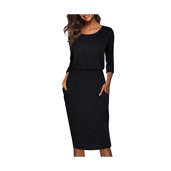 Moyabo-Womens-34-Sleeve-Round-Neck-Hips-Wrapped-Casual-Office-Pencil-Dress Moyabo Womens Plus Size Dresses 3/4 Sleeve Round Neck Hips-Wrapped Bodycon Office Pencil Dress Black Medium