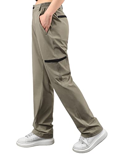 Nonwe Women's Outdoor Hiking Pants Lightweight Elastic Waist Athletic Camping Pants Khaki S/31 Inseam