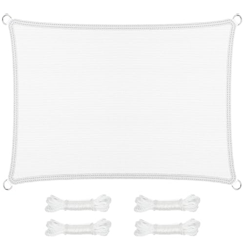 Sonnensegel inkl Befestigungsseile 280 x 400 cm, Sonnenschutz, Hdpe-Kunststoff, Winddicht Uv-Beständig Reißfest, Sonnensegel Mit Befestigungsseile, für Terrasse Garten, Weiß