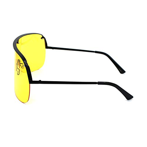 Image of Extra Oversize Flat Top Metal Half Rim Shield Mask Style Sunglasses