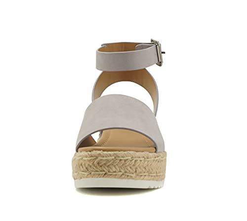 Image of Soda Topic Open Toe Buckle Ankle Strap Espadrilles Flatform Wedge Casual Sandal