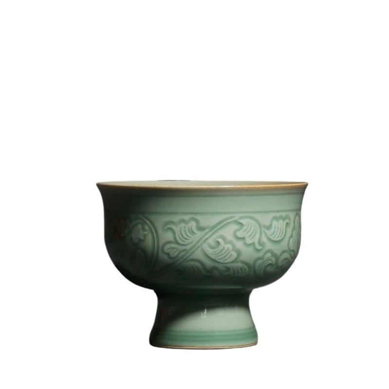 Tazas de té chino Matcha, taza de café de viaje, taza de café tallada en celadón, taza anfitriona de pie alto, juego de té de Kung Fu, taza retro individual de cerámica para hombre y mujer, juego de