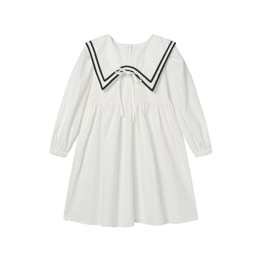LittleSpring Girls Long Sleeve Nautical Dress with Navy Sailor Collar