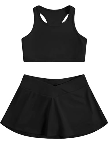 Image of SOLY HUX Toddler Girl's 2 Piece Workout Outfits Lightweight Crop Tank Tops and Skort Athletic Set