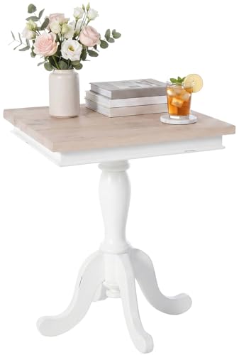 CLP Table d'appoint Lorne en Bois Massif, Table Basse carrée Style Campagne Chic avec Pieds galbés, Bout de canapé Mindy, Couleur:Nature/Blanc, Taille:50 cm